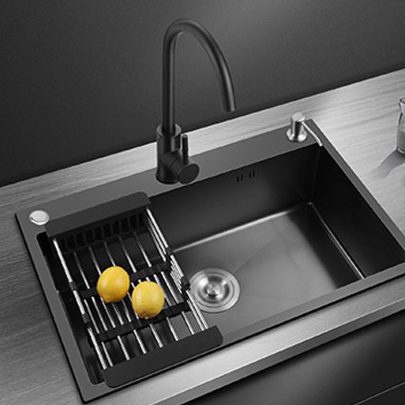 Black-Nano-Wash-Basin-Single-Sink-creative-Stainless-Steel-Kitchen-Sinks-Drain-Set-Home-Handmade-Wash