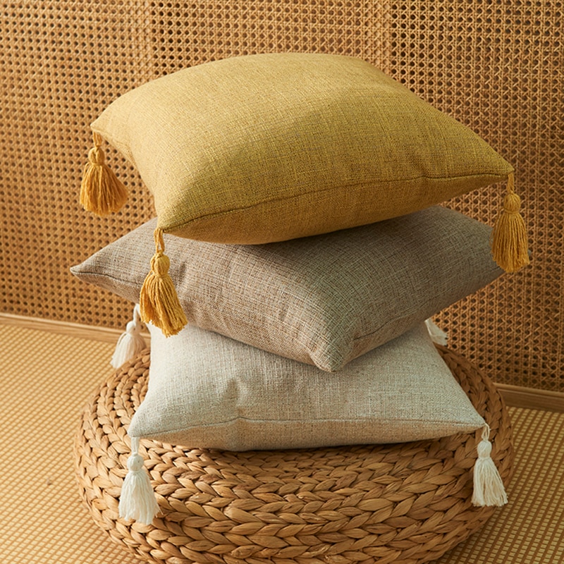 Simple-Solid-Color-Japanese-Cotton-Linen-Household-Sofa-Cushion-Cover-Tassel-Pillow-Cover-Throw-Pillow-Cover